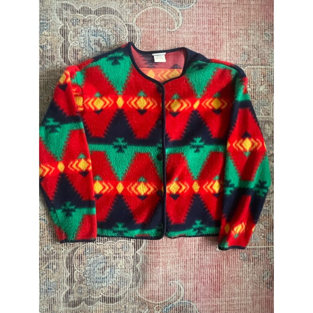 David Wayne Fleece Jacket Blanket Southwestern Print Medium Vintage 90’s